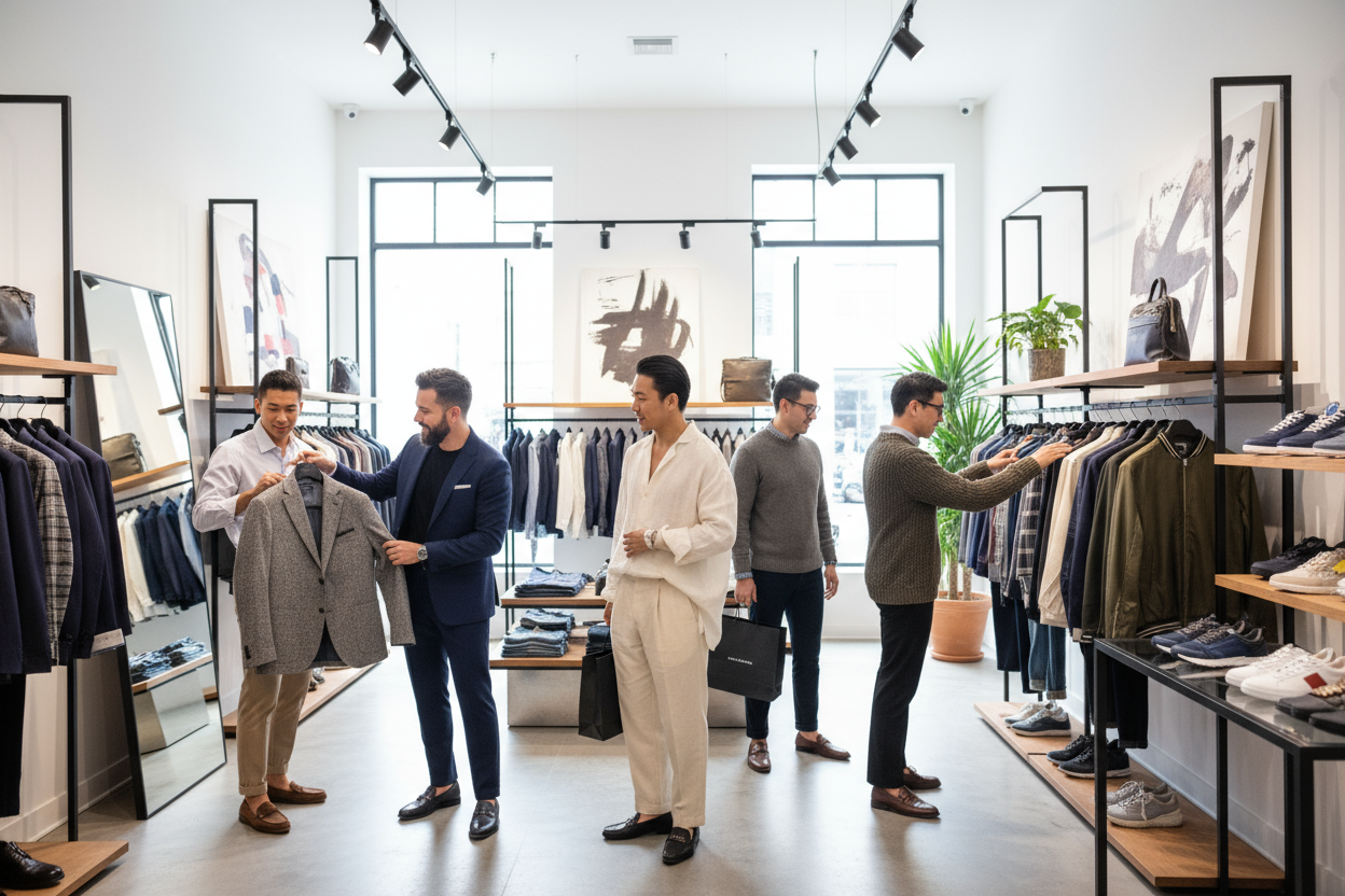 maak een afbeelding van shoppende mannen in fashion